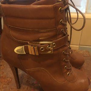 Guess Brown peep toe booties gently used.
